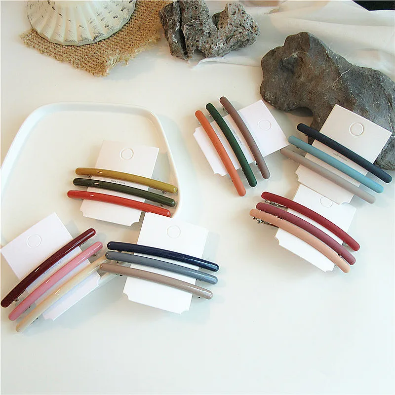 

3 Pcs Korean Simple Vintage Matte Colorful Drop Oil Spring Clip Fashion Beautiful Girl Women's Hairpins Hair Accessories