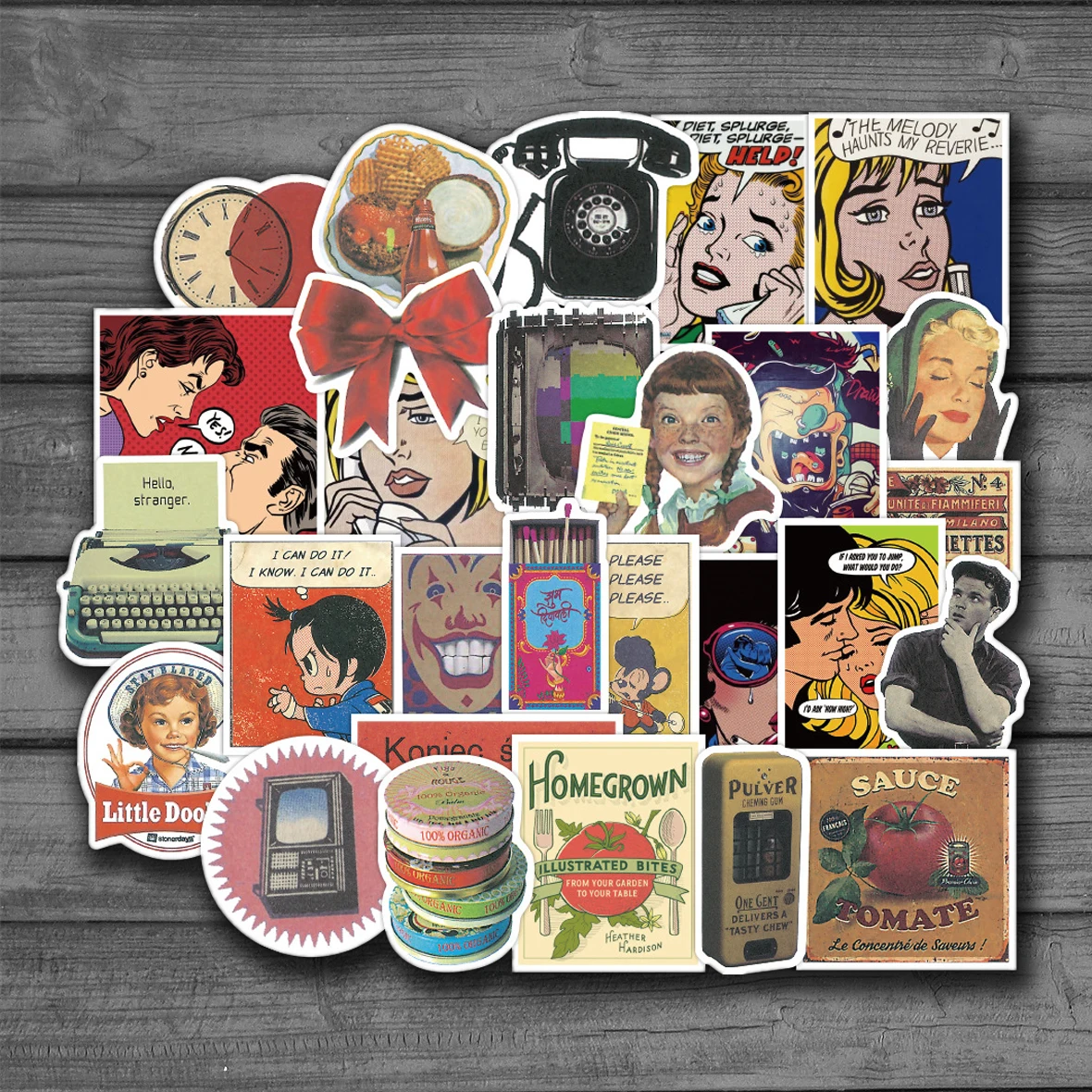 

50Pcs Cartoon Retro Stickers Classic Vintage Poster Sticker For Laptop Skateboard Waterproof Graffiti Decals Fridge DIY Gift Toy