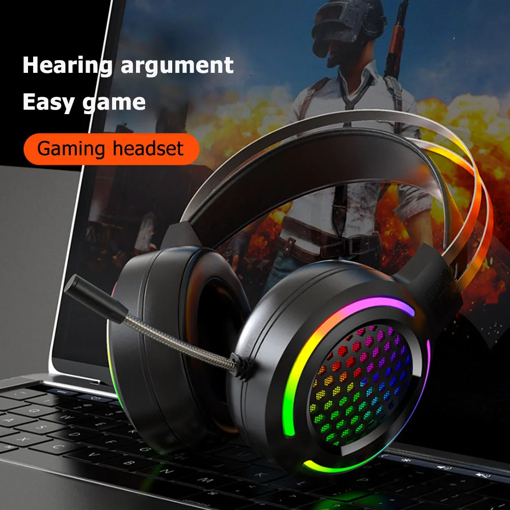 Durable Practical Multi functional Gaming Calling Wired Earphones Classic RGB Light Over ear Headphone with Microphone