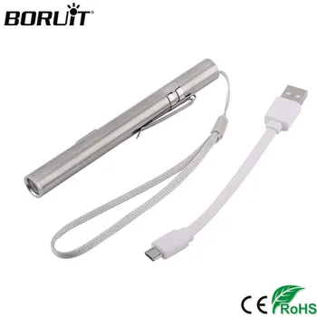 

BORUIT USB Rechargeable LED Flashlight High-Quality Powerful Mini LED Torch XML Waterproof Design Pen Hanging With Metal Clip