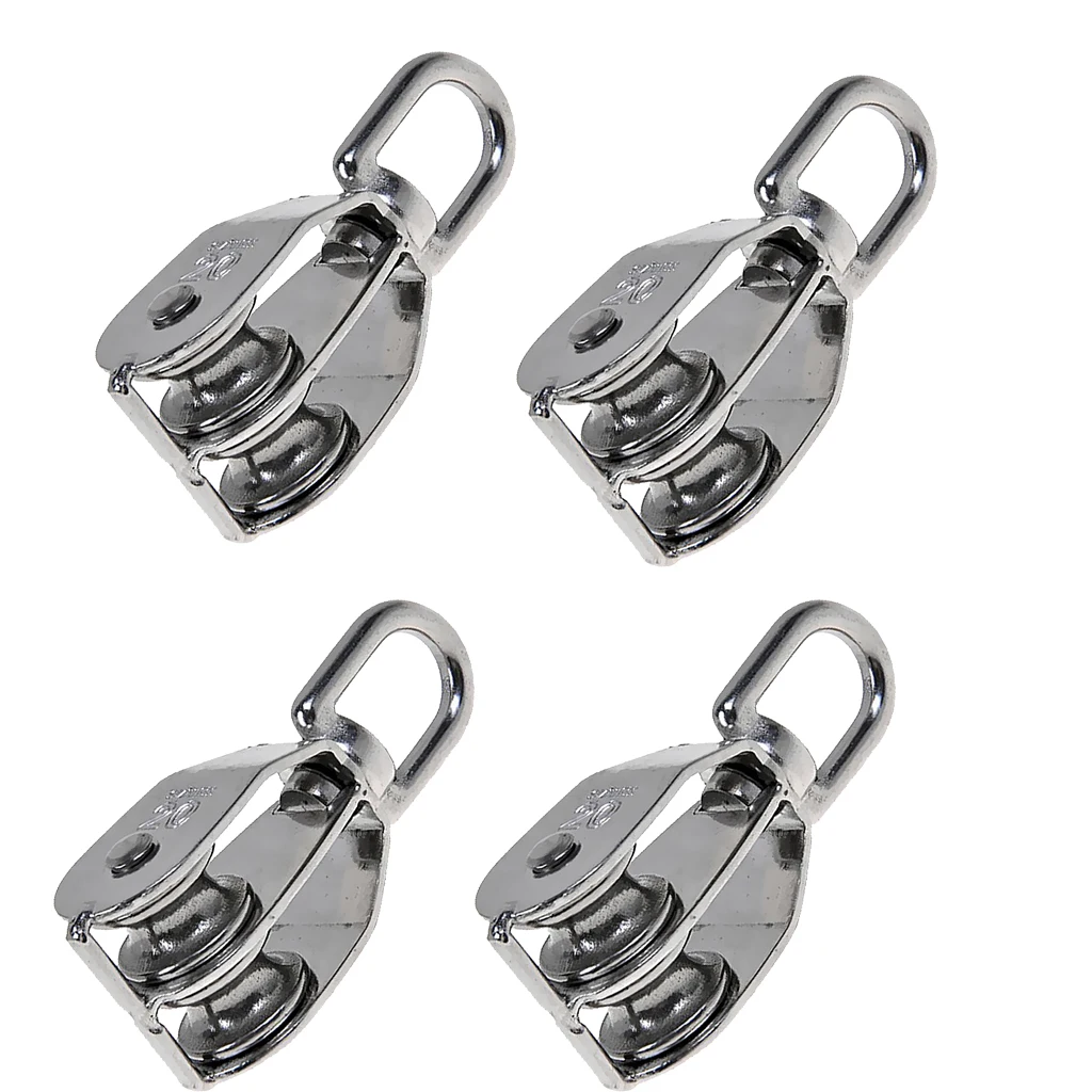 4pcs Heavy Duty Steel Double Wheel Swivel Lifting Eye Rope Pulley Block M20