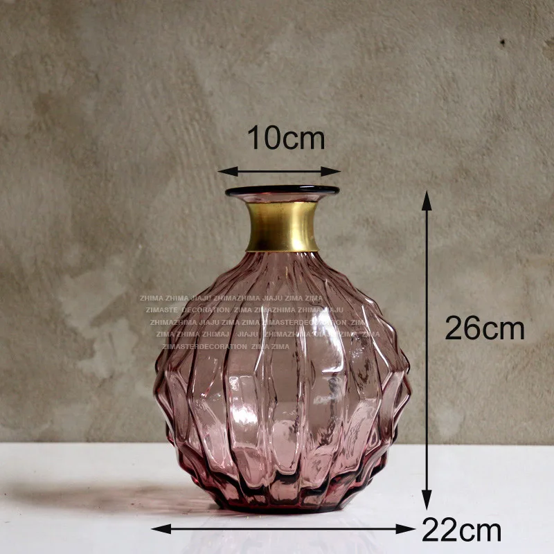 Современное высококачественное розовое пурпурное стекло ваза Настольный металлический кольцо с круглым горлышком вазы гидропоники сушеный цветочный контейнер домашний декор - Цвет: S