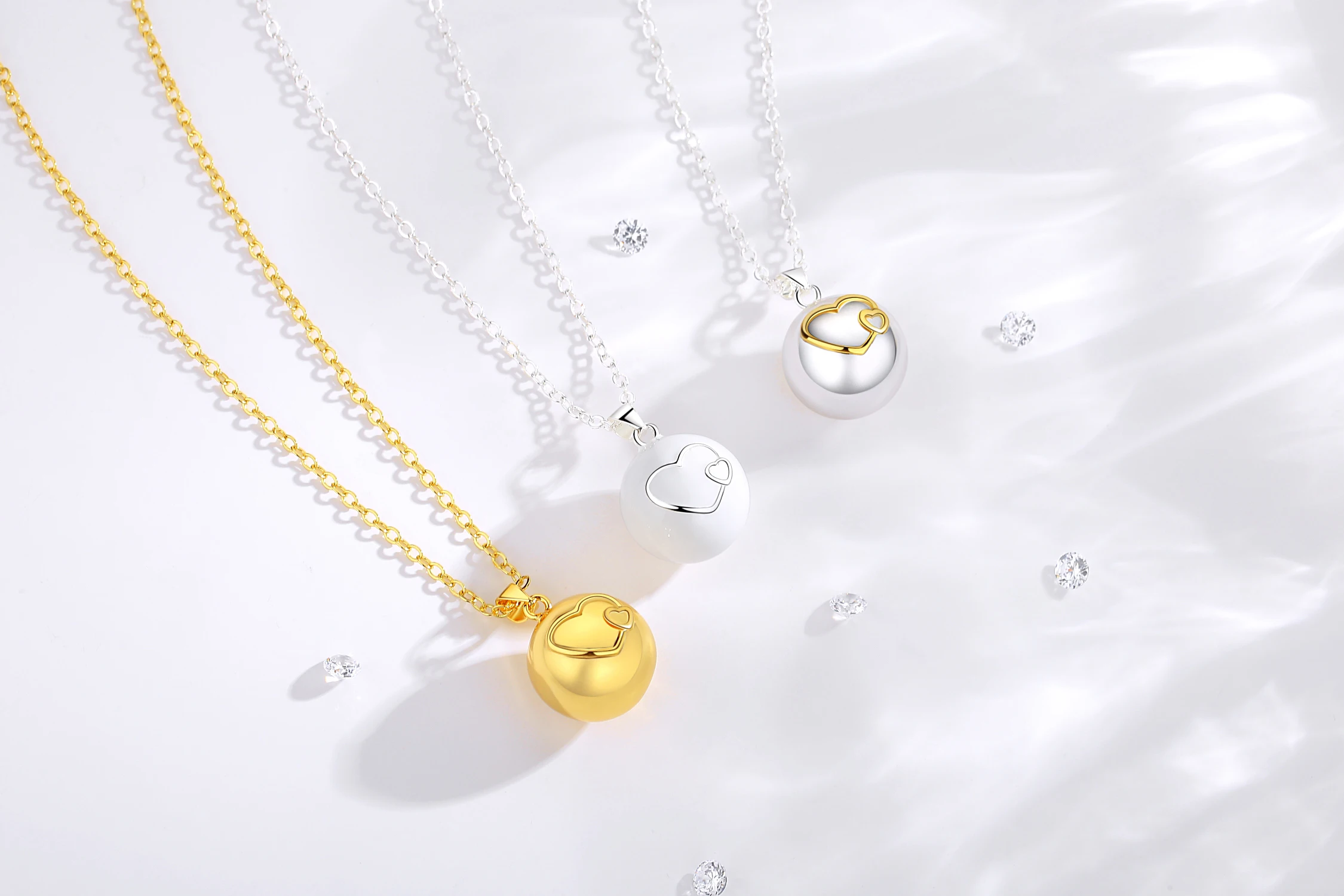Eudora Maternity Jewelry Mix Styles White Gold Color Heart Chime Bola Pendant Angel Caller Necklace Jewelry For Pregnant Women 5