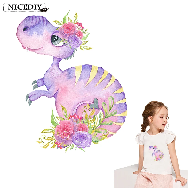 

DIY Thermo Stickers Cute Dinosaur Iron On Transfer For Clothes Stripe Heat Transfer Vinyl Badge Cartoon Patch Accessories