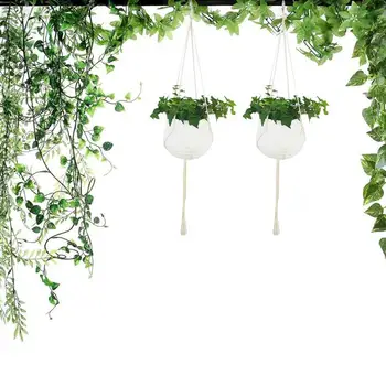 

Vintage Decorative Lace Plant Hand-woven Fine Cotton Rope Green Hanging Basket Net Bag Fresh Literary Garden Decoration