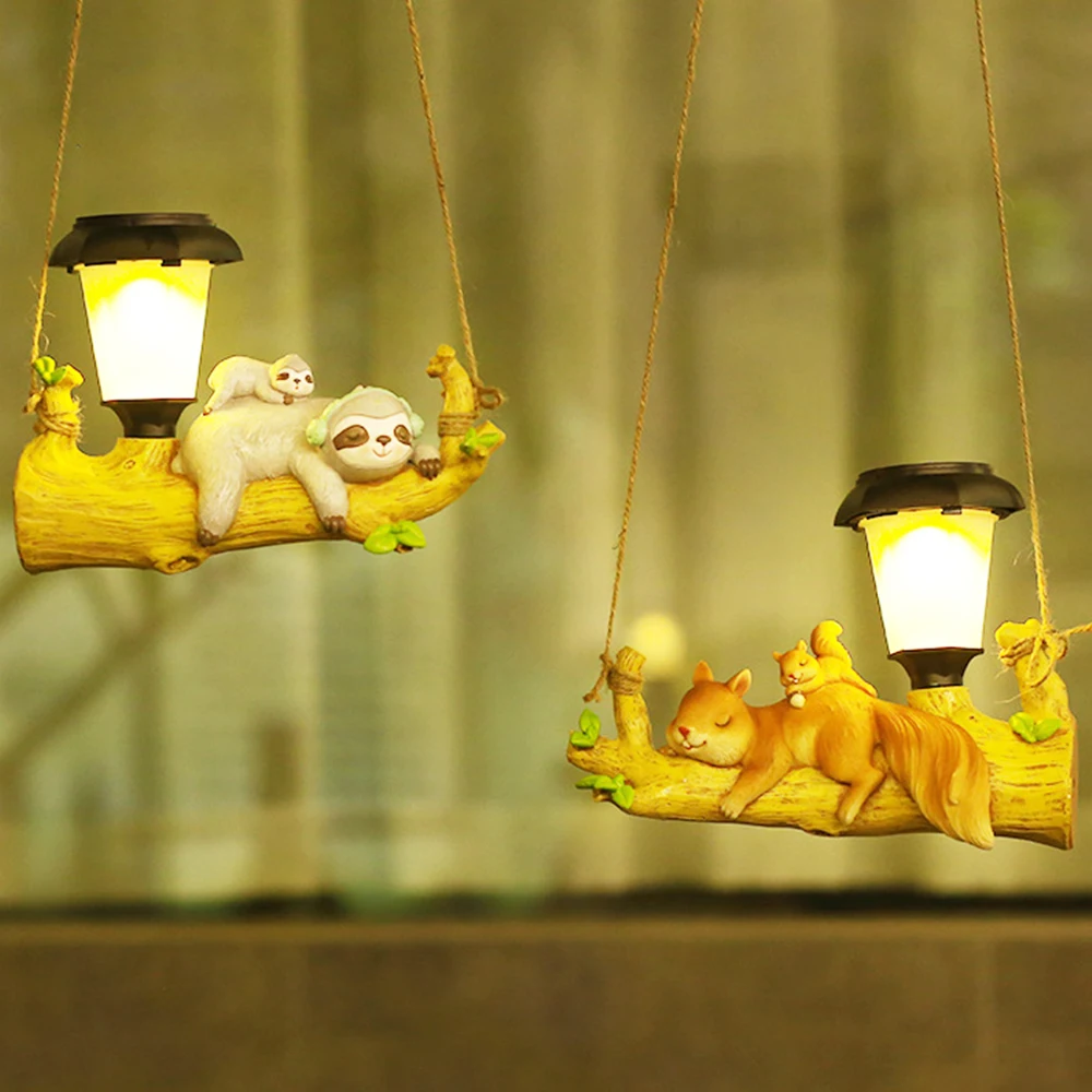 solar flood lights outdoor LED Lamp Solar Light Squirrel Sloth Hanging Light Cartoon Animal Statue Outdoor Resin Garden Decoration Light Garden Decoration led solar lights