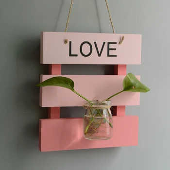 

Hydroponic Vase Wall-mounted Decoration American Pastoral Creative Home Wall Decoration Small Wooden Fresh Glass Hydroponics