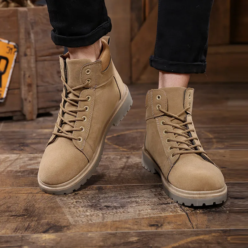 

Classics Fashion Men Chelsea Boots Ankle Round Toe Lace-Up Vintage Motorcycle Boots Casual Cross-tied British Style Shoes