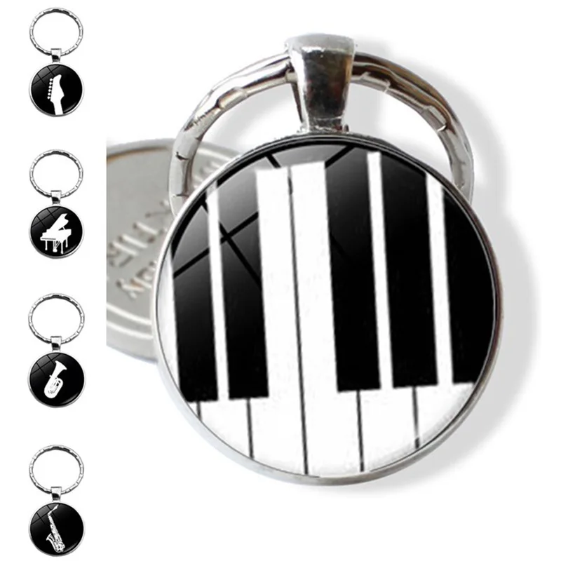 

New Products Piano Music Symbol Time Stone Metal Keychain Pendant Cute Key Ring Creative Gifts