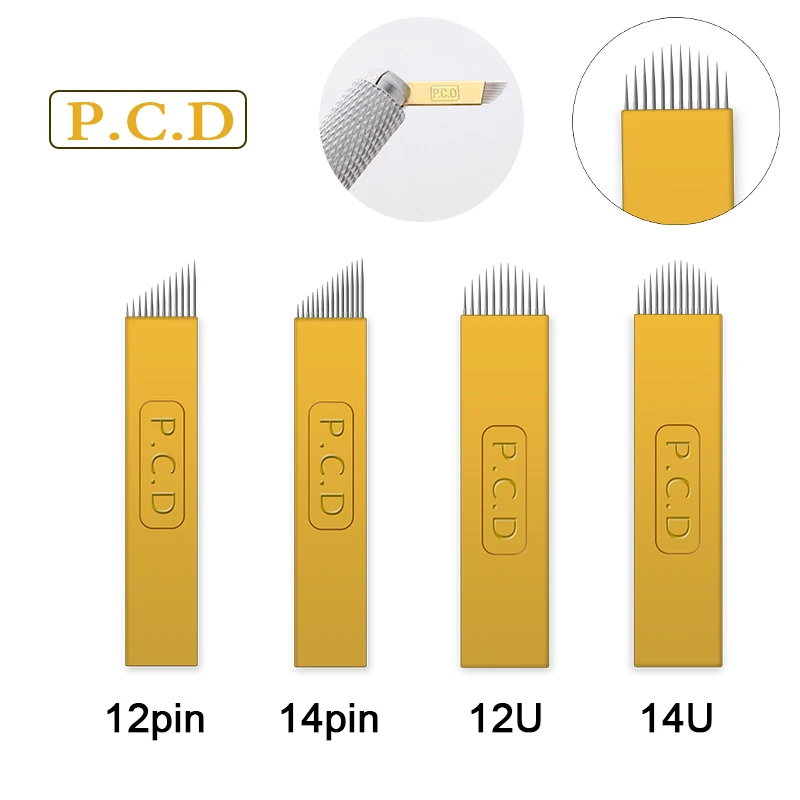500 шт. Lamina Agulhas микроблейдинг tebori 12 pin твердое PCD игла лезвие для татуажа иглы для перманентного макияжа игла для татуажа бровей