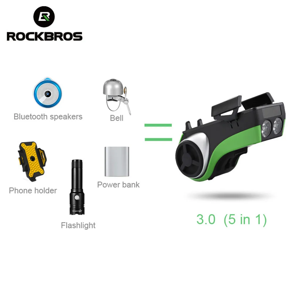 ROCKBROS 5 в 1 Многофункциональный велосипедный держатель для телефона велосипедный светильник-bluetooth аудио mp3-плеер внешний аккумулятор велосипедный светильник велосипедный Звонок