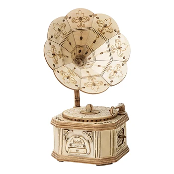 

Jigsaw Toy Wooden Model Phonograph Shape Insert Adults Teens 3D Effect Self Assembly Desktop Mechanical Gear Children Gifts