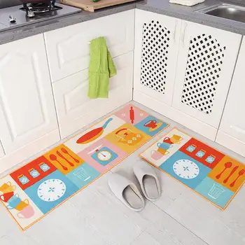

2Pcs Kitchen Mat Anti-slip Modern Area- Rugs Living Room Balcony Bathroom Carpet Doormat Hallway Fruit Lemon Letter Print Mat