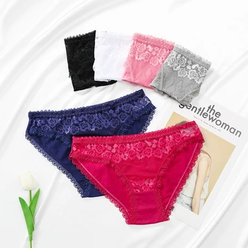 

New Lace Ladies Underwear High Elastic Breathable Cotton Mid-Waist Women's Briefs Comfortable Sexy Underwear Women 3