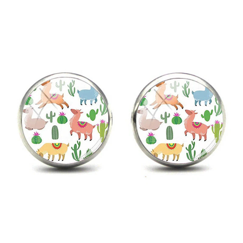 

Animal Llama Stud Earrings painting Alpaca Animal Art Picture Glass Cabochon Charms Earrings For Girls Women Jewelry Handmade