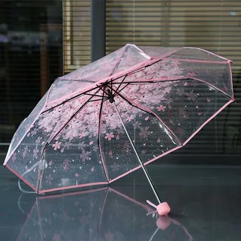 

Transparent Umbrellas For Protect Against Wind And Rain Clear Sakura 3 Fold Umbrella Clear Field Of Vision Household Rain Gear