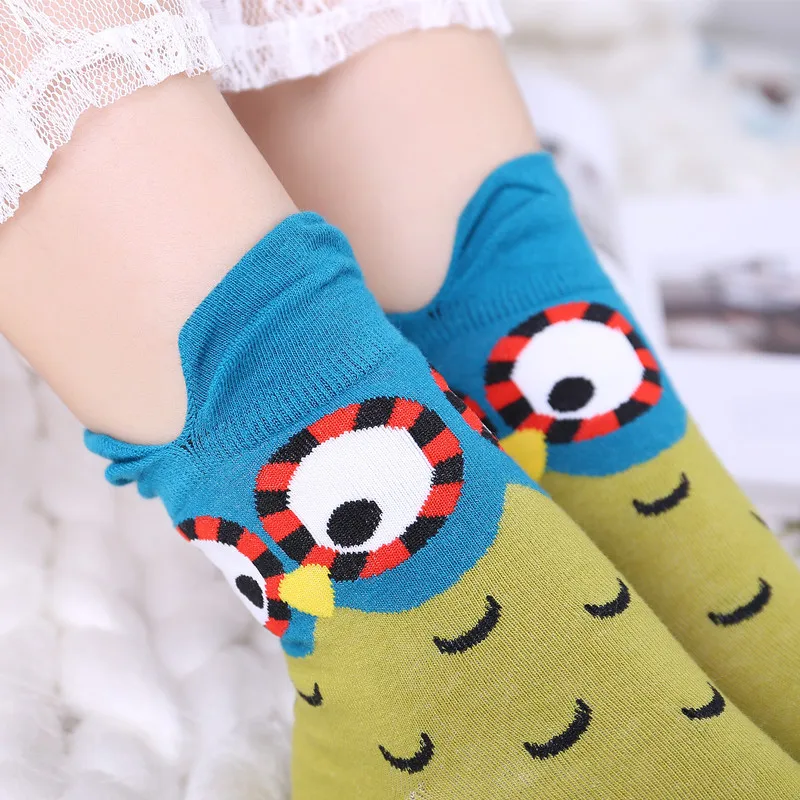 Harajuku Kawaii Носки для женщин хлопок мультфильм милое животное, сова точка печати счастливые смешные носки Повседневные Средние трубки Осень Зима хип хоп