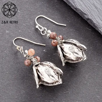 

Vintage Antique Plants With Colored Beads Earring Women's Dangle Pendientes Jewelry Female Ear Suspension Decoration Accessories