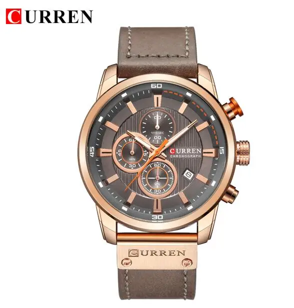 Rose Grey Топ CURREN 8291 мужские часы люксовый бренд Модные Повседневные военные спортивные часы мужские Водонепроницаемые кожаные армейские кварцевые аналоговые часы - Цвет: Rose Grey
