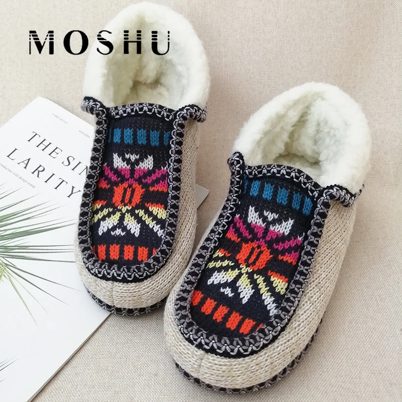 

Fur Slides Women House Slippers Winter Shoes Ladies Warm Plush Home Shoes Female Floral Knitted Fluffy Slippers Chanclas Mujer