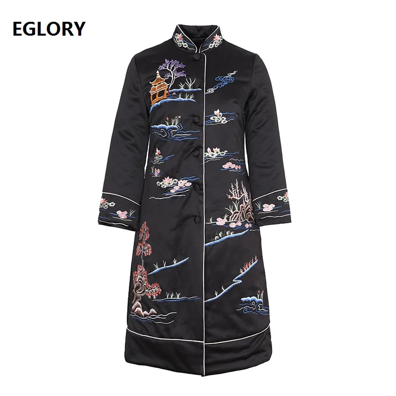 

Plus Size Outerwear Coats 2020 Winter Warm Parka Jackets Women Lurex Embroidery Single Breasted Black Pink Parka Coats Ladies