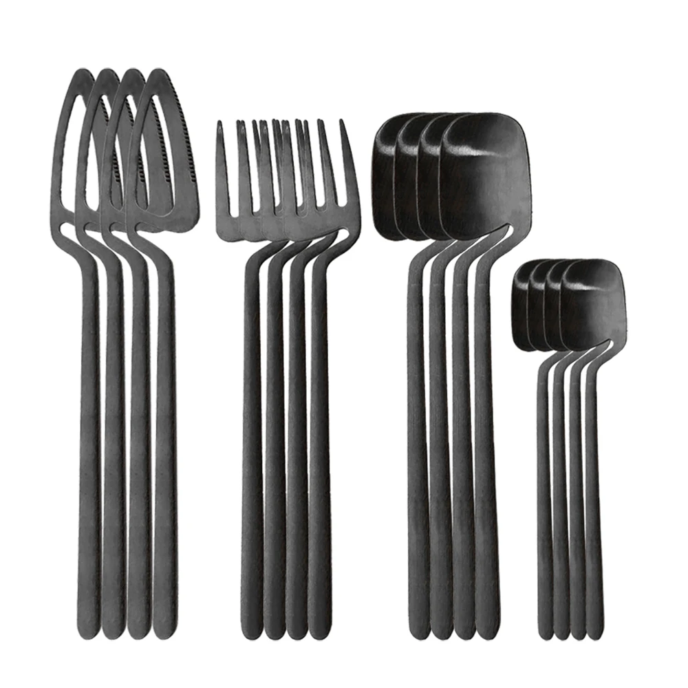 16Pcs/set Black Matte Cutlery Set 304 Stainless Steel Dinnerware Knife Fork Spoon Dinner Kitchen Flatware Tableware | Дом и сад