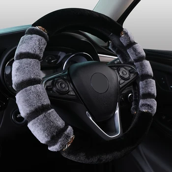 

LUNDA Warm Faux Rabbit hair Steering Wheel Cover, For Women/Girls/Ladies Non-slip Wheel Cushion Protector Universal15 Inch Gray