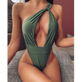 

2020 Sexy Hollow Out One Piece Swimsuit Women One Shoulder Swimwear Bodysuit Swimsuit Monokini Backless Bathing Suits Beach Wear