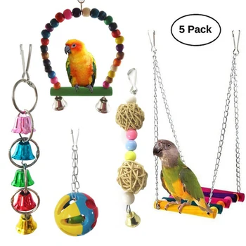 

5pcs/set Parrot Toy Bird Articles Pet Bird Cage Hammock Funny Swing Ball Bell Standing Training Toys Colorful Parrot Toys