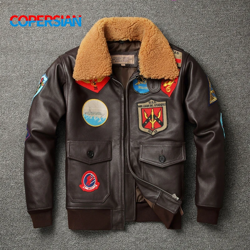 

G1 Air Force Flight Leather Jacket Men's Wool Collar Top Layer Cowhide and Cotton Jacket Top Gun same as Tom