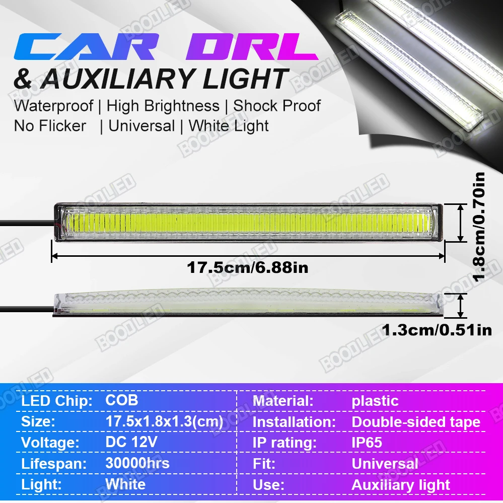 2pcs    DRL ڵ LED  Ʈ  COB  Ʈ Ʈ  Ϲ 17CM 12V  .