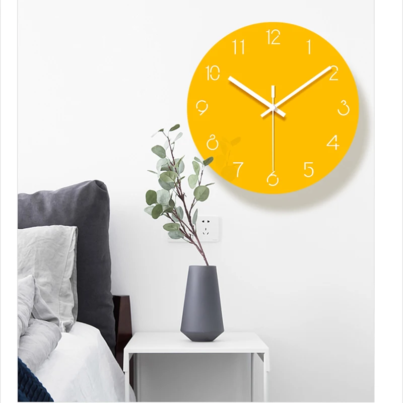 Чисто желтые настенные часы, креативные бескаркасные бесшумные часы, скандинавские свежие персональные настенные часы для гостиной, кухни, декоративные настенные часы