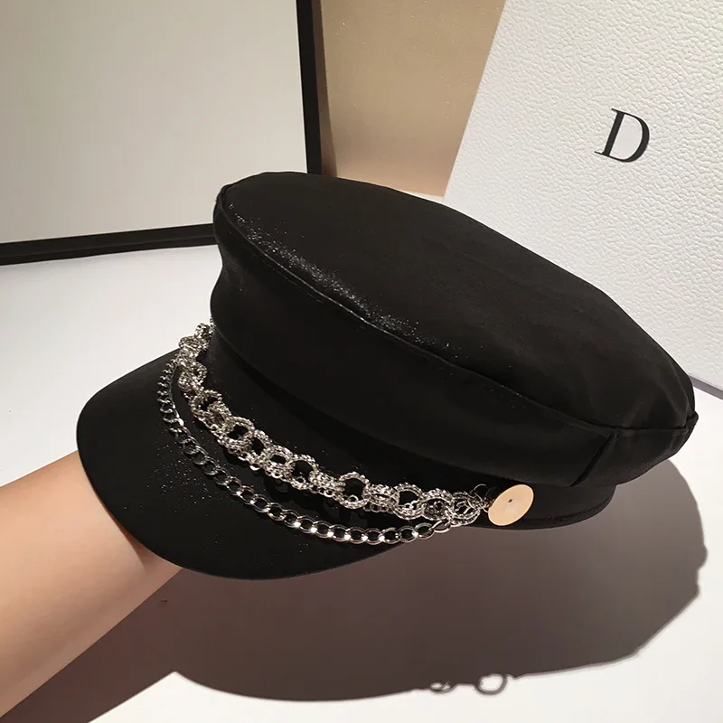 

New ladies style octagonal hat female autumn and winter flat top navy hat British retro newsboy hat baseball cap