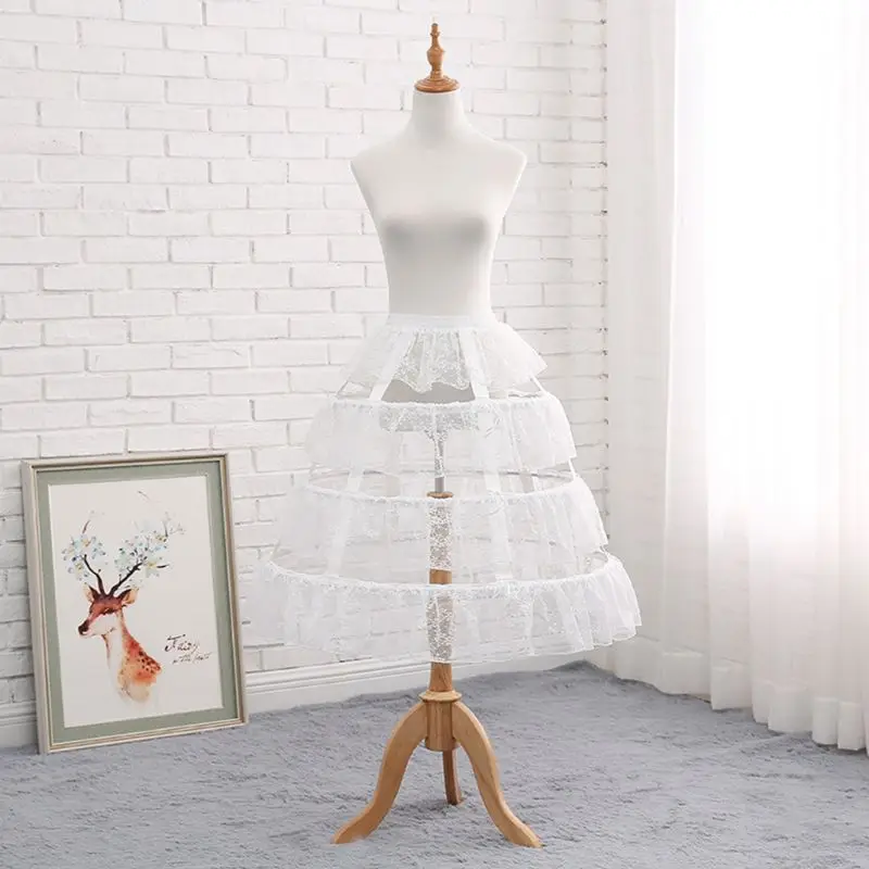 85LB Womens White 3 Hoops Petticoat Skirt Ruffles Floral Lace Adjustable Drawstring Underskirt Lolita Wedding Bride Cosplay