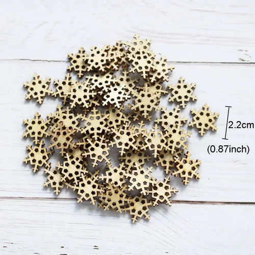 50pcs snowflake 50 шт. с рождеством, мини-подвески, деревянные пуговицы, олень, снежинка, деревянная деталь, рождественский подарок, деревянные висячие украшения - Цвет: 50pcs snowflake