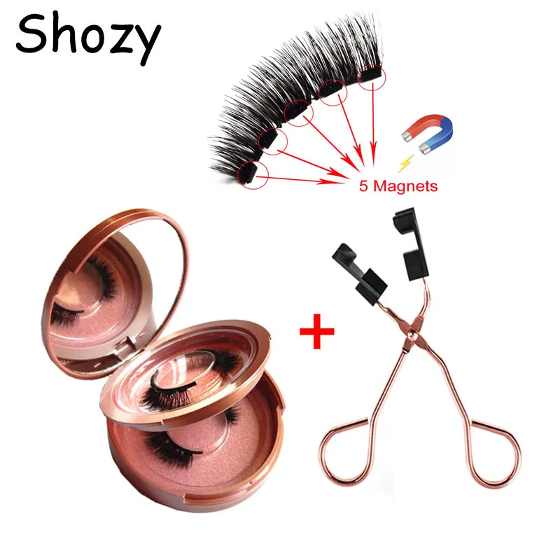 

Shozy 2 pairs/ 8 pcs magnetic eyelashes with 5 magnets handmade 3D false eyelashes with quantum magnetic eyelashes tweezer