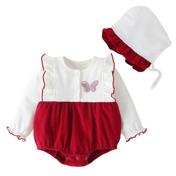 

Newborn Baby Girls Clothes Casual Princess Infant 3-12M Lovely Baptism New Year Bebes Infant Clothing Bodysu+Pants+Cap 4P Suit