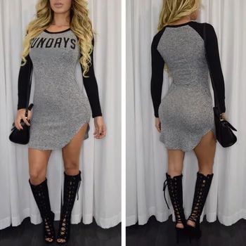 

Women's Dress Europe And America Autumn And Winter New Style Long Sleeve Mixed Colors Printed Letter Irregular Dress