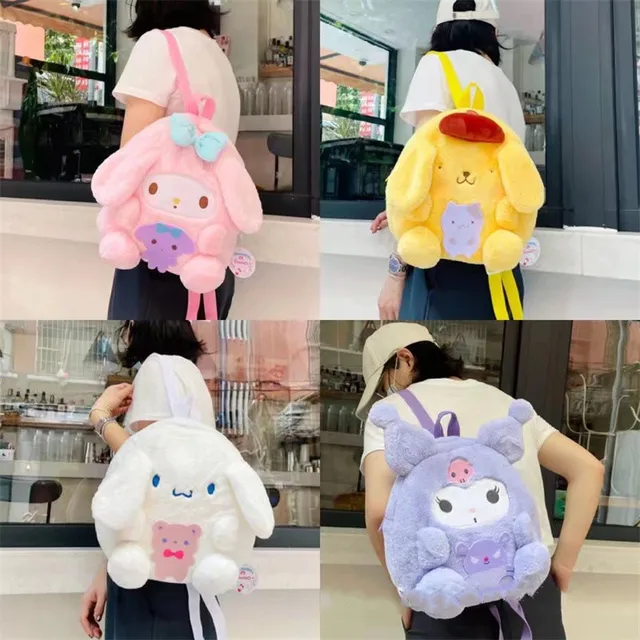 Kawaii Cinnamoroll Sanrio Plush Backpack My Melody Kuromi Plushie Bag Anime Purin Dog Backpacks for Girls Cute Stuffed Toys Gift 1