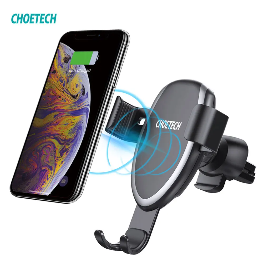 

CHOETECH 10W Qi Car Wireless Charger Stand Holder Car Fast Charging Gravity Sensor for iphone8 X forSamsung note8 T536-S