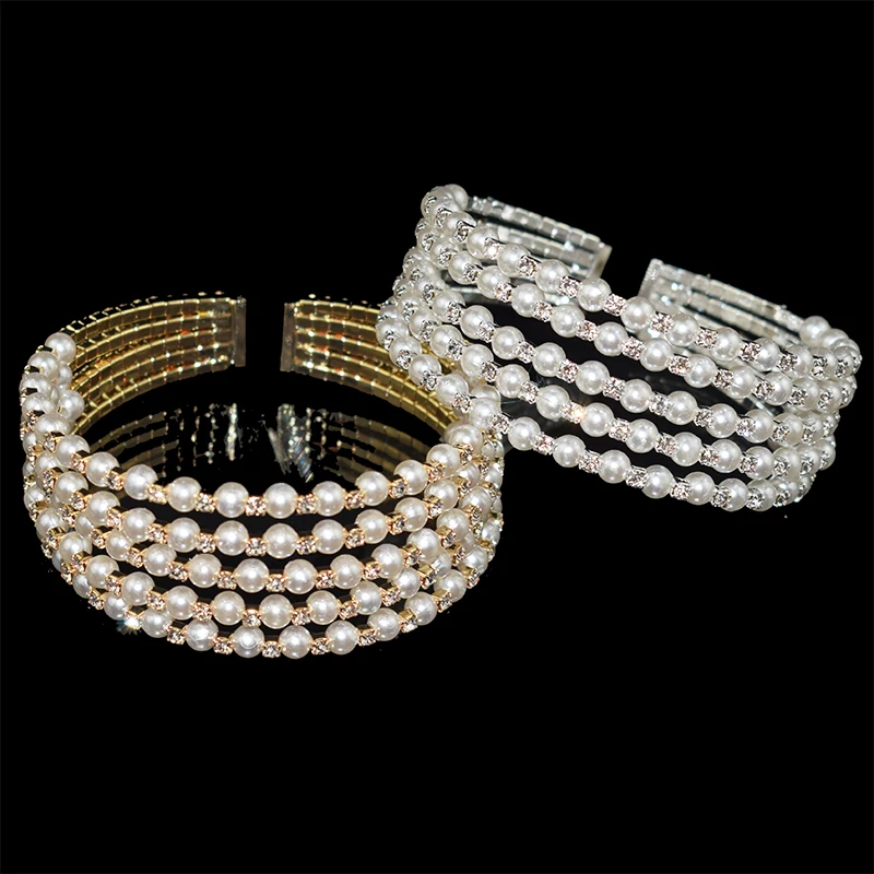 Crystal Bracelets Woman Pearl Gold Silver Plated Open Bangle Bracelet Gift