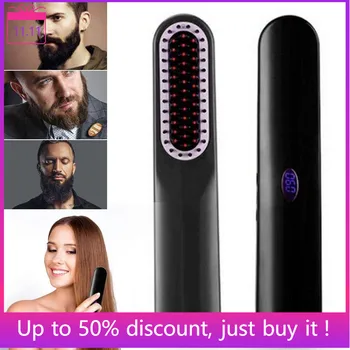 

Beard Straightener Comb USB Cordless Hair Straightener Brush Hair Iron Straightening Men Quick Beard Straightener Styler Comb