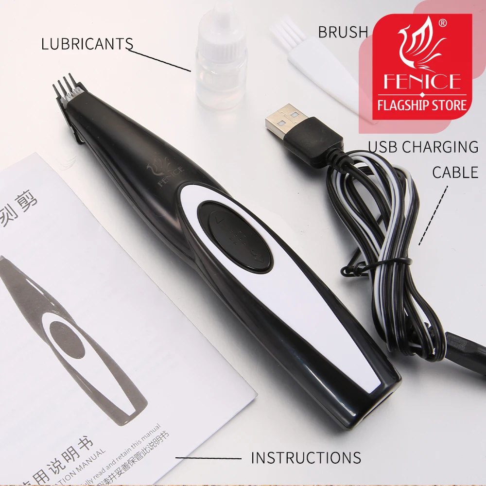 Fenice Professional Pets Grooming Supplies Electric Clipper Trimmer USB Chargeable Trimming Tools for Pet Face Feet Eyes Ears