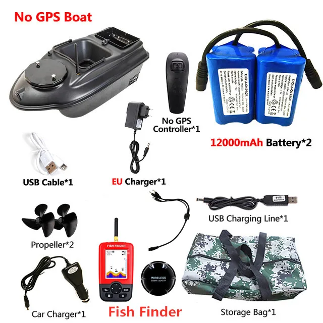 500M GPS Angelköderboot mit 3 Katapulttrichtern,GPS Fischfinder,Tasche,Batterien 