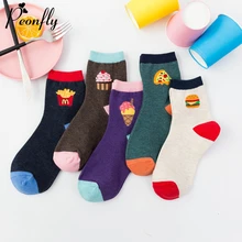 PEONFLY, женские Веселые забавные носки, Kawaii, пицца, гамбургер, с принтом, зимние, хлопковые, модные, новинка, Harajuku носки