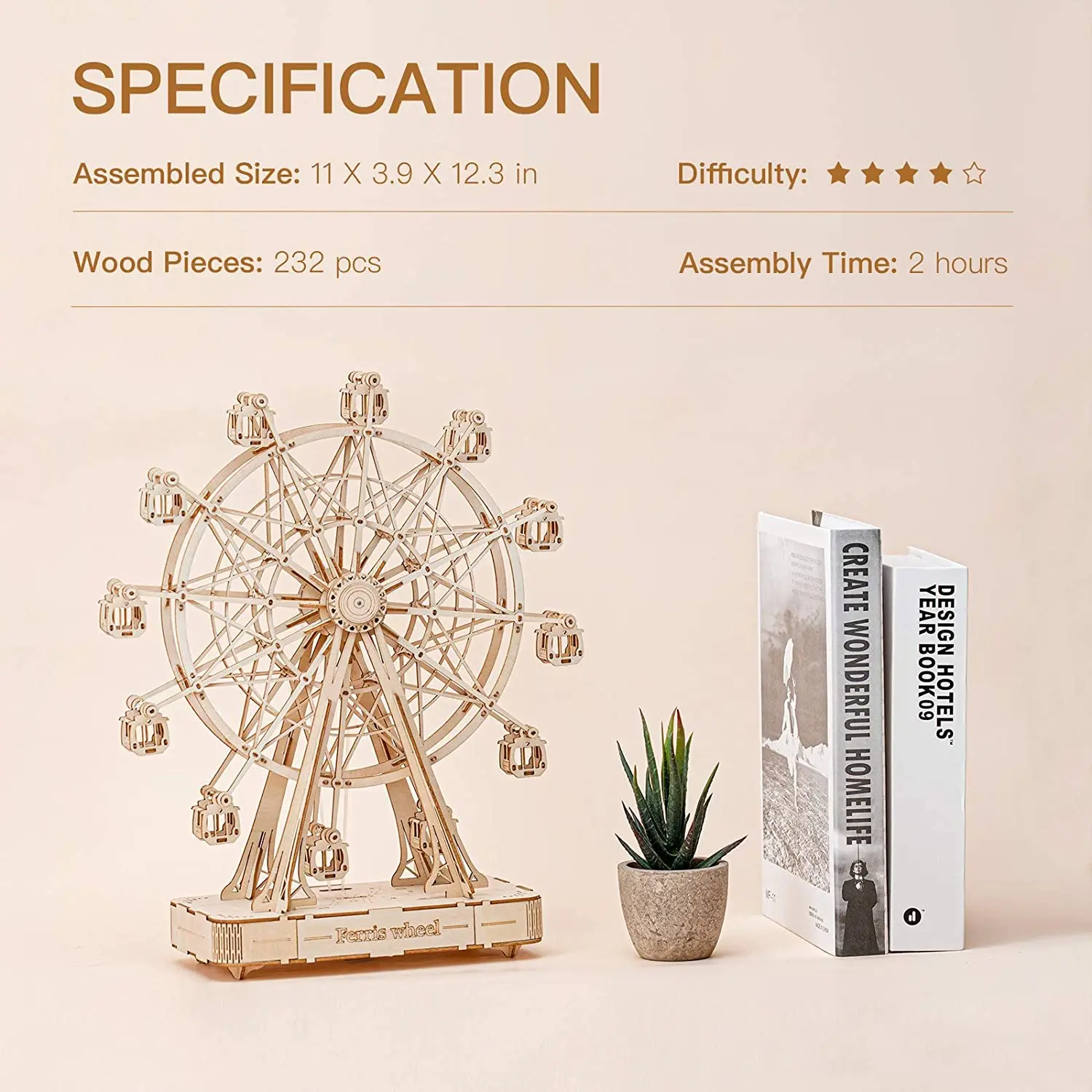 Robotime Rolife 232pcs Rotatable DIY 3D Ferris Wheel Wooden Model Building Block Kits Assembly Toy Gift for Children Adult TGN01