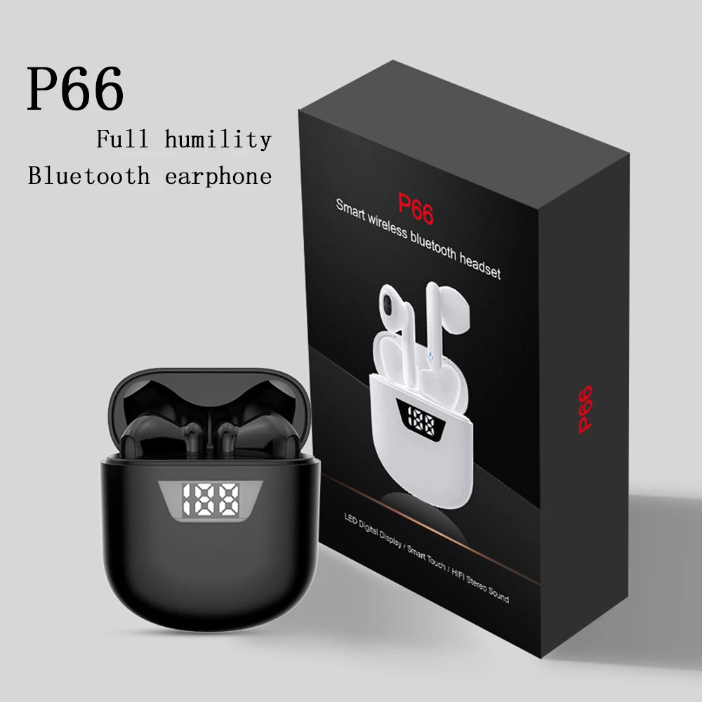 P66 TWS Super Bass 9D Stereo Headphones with Mic Sports Noise Reduction True Wireless Bluetooth Earphones For Xiaomi Smartphones