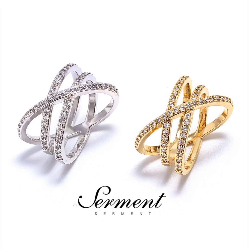 

SERMENT New Trendy Gilded Crystal Engagement Rings For Women Fashion Jewelry Elegant Cross Ring Female Finger Rings Anniversary