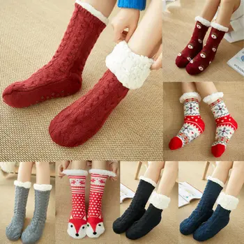 

Home Warm Socks Women's Winter Soft Warm Cozy Fuzzy Fleece-lined Xmas Gift With Grippers Slipper