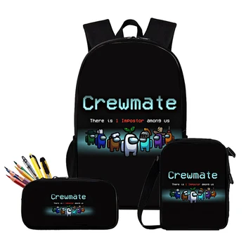 

Boys Girls Backpack School Bags Anime Among Us Game Backpacks Three-piece Suit Hangbags+Wallet +Backpack 3D Women Men Cosply